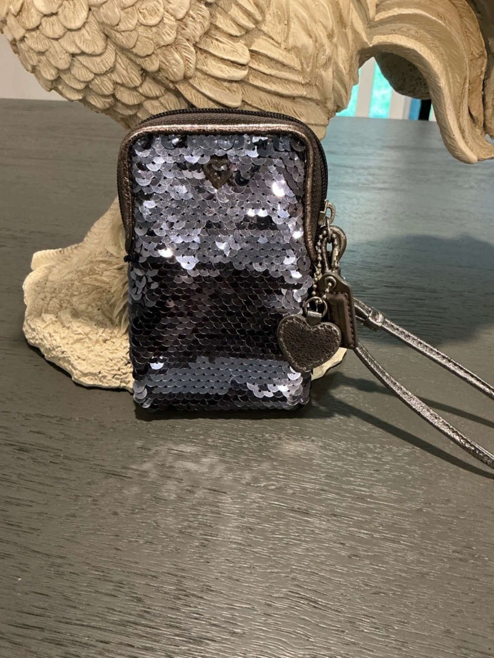 Coach Poppy Sequin Heart Wristlet Phone Pouch - 4 1/2 x 6 1/2